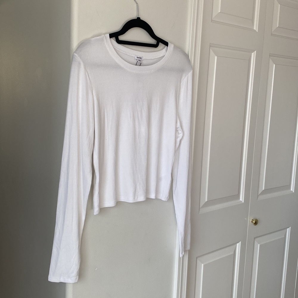 Garage - White Ribbed Long Sleeve Crop Top
